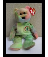 Ty Beanie Baby Peace Bear 5th Generation Back Side of Tag Creased - $128.34 MXN