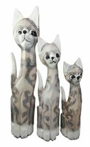 Balinese Wood Handicraft Striped Ears Feline Cat Family Set of 3 Figurin... - £30.36 GBP