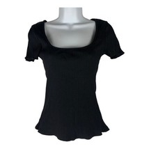 Zara Women&#39;s Black Box Neck Ribbed Short Sleeved Shirt Size Medium - £13.45 GBP