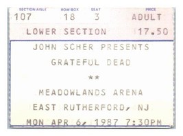 Grateful Dead Konzert Ticket Stumpf April 6 1987 Meadowlands Neu Jersey - £39.42 GBP