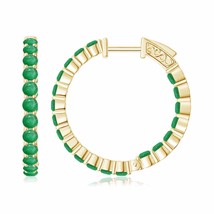 Natural Emerald Round Hoops Earrings for Women in 14K Gold (Grade-A , 2.1MM) - £962.82 GBP