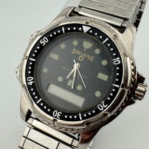 VTG Spalding Quartz Watch Men 100m Rotating Bezel Silver Black ~For Part... - $495.29 MXN