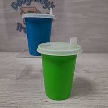 Tupperware Sippy Cups Blue Green + Lids VGC Vintage  - $10.00