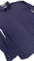 Vintage PERRY ELLIS Men&#39;s Purple Embroidered Stripe Dress Shirt, Large - £38.01 GBP