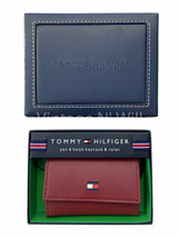 Tommy Hilfiger Burgundy Red Genuine Leather 6 Hook Key/ Card Holiday Gift Case - £15.56 GBP