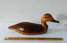 Vintage 1960s 1970s Carved Wood Duck Decoy Glass Eyes 15 Inch - £23.49 GBP
