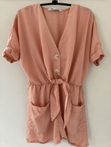 ZARA Coral Salmon Rose Pink Lightweight Rayon Jumpsuit One Piece Romper XS - £37.22 GBP