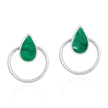 Cute Teardrops Green Malachite Stone Inlay Sterling Silver Circle Stud E... - £10.44 GBP
