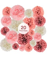 20 Piece Tissue Paper Pom Poms Blush Pink Dusty Rose Mauve Cream Colorfu... - £29.54 GBP