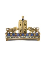 Vintage 1960s Hakuli Isreal Brass Blue Enamel Chanukkah Lion Menorah - £38.67 GBP