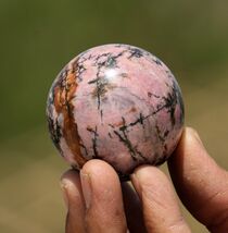 50MM Small Pink Rhodonite Crystal Ball Healing Chakra Stone Metaphysical... - $51.50