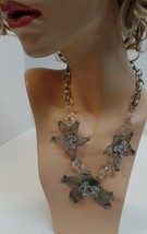 JLO Necklace Floral Silvertone Mesh Details 22&quot; Long - £15.65 GBP