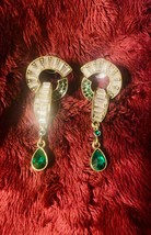 Stunning Heidi Daus green clear Crescent  rhinestone art deco earrings - £39.84 GBP