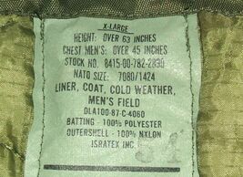 US Army M-65 field JACKET liner, X-Lg Reg, Isratex 1987 UNISSUED w buttons - $35.00
