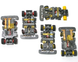 4pc 1991 TYCO TCR Red&amp; Yellow Wheel WIDE Slot less Car Chassis Left+ Right Lane - £27.96 GBP
