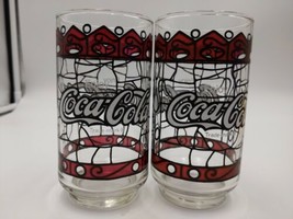 2 Vintage Coca-Cola Tiffany Style Stained Glass Drinking Glass Perfect Condition - £15.75 GBP