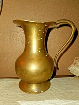 ANTIQUE SOLID BRASS WATER PITCHER/JUG/8 1/4 INCHES TALL/THUMB GROOVES ON... - $20.31