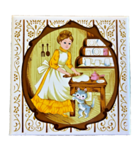 Trivet Pot Holder Tile Woman Cat Country 6 Inch Sq 1978 Sears Roebuck Vi... - $23.24