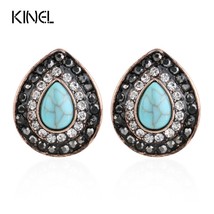 Luxury Drawing Resin Earrings For Women Ancient Rose Gold  Color Black Crystal W - £6.25 GBP