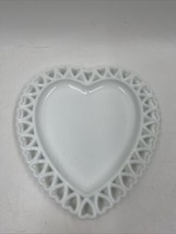 Vintage Westmoreland White Milk Glass Heart Shaped Dish Lace Edge Rare - $37.72