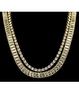  2pc Chain Set 14k Gold Plated Baguette Round 1 Row Link CZ Necklaces  - £29.40 GBP