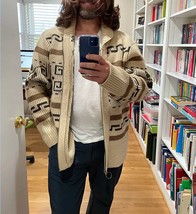 Men Sweaters Jacket Autumn Casual Vintage Shawl Collar Zipper Cardigan K... - $47.99