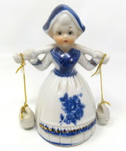 Dutch Girl Carrying Milk Water Jugs 5 1/2&quot; Delft Look Blue White US Seller - £11.81 GBP