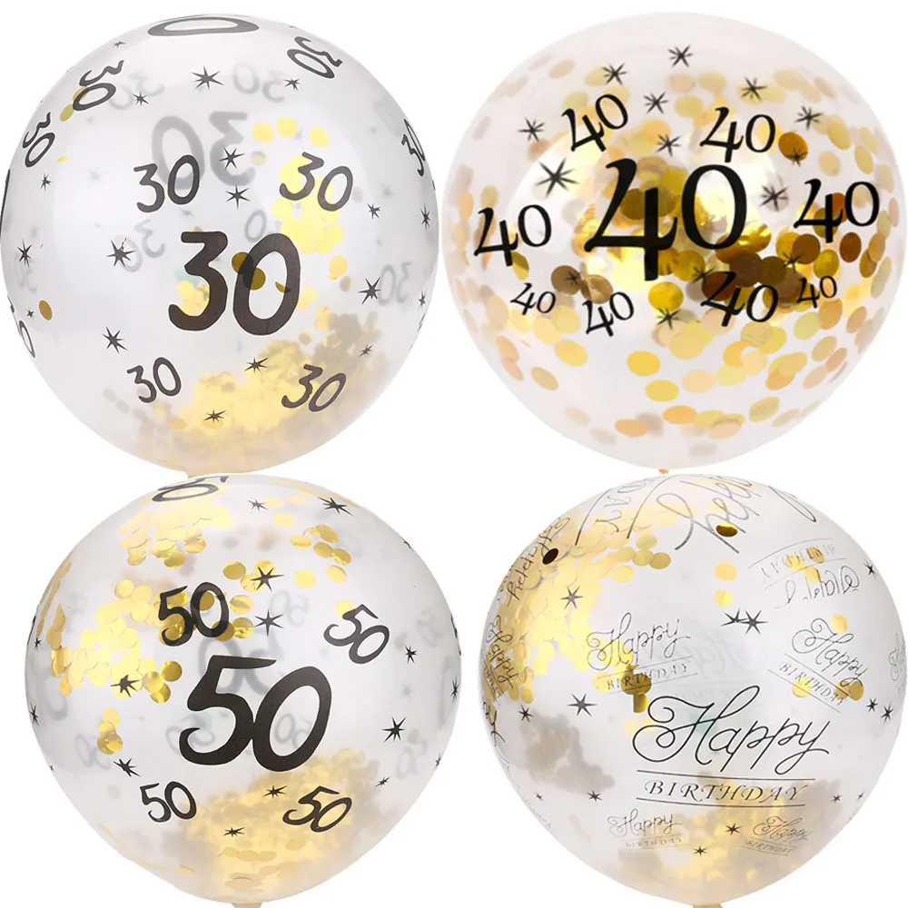 House Home 5pcs Ballon 30 40 50th Happy Birthday Age Confetti Filled Balloons We - £19.92 GBP
