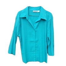 Western II Connection Women&#39;s Button Front Plisse Pattern Blouse Turquoi... - £29.74 GBP