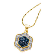 10k Yellow Gold Womens Round Blue Color Enhanced Diamond Hexagon Cluster Pendant - £270.13 GBP