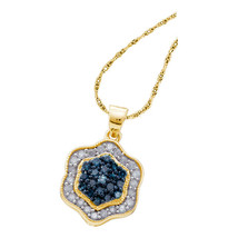 10k Yellow Gold Womens Round Blue Color Enhanced Diamond Hexagon Cluster Pendant - £271.02 GBP