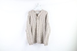 Vintage 90s Streetwear Womens Large Wool Blend Knit Henley Sweater Heather Brown - £38.89 GBP