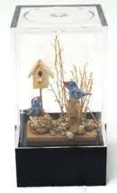 Bluebirds Figures in Rocky Yard Wood Birdhouse Plastic Enclosed 1980s Small - $15.15