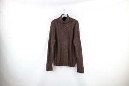 Vtg 90s Streetwear Womens XL Faded Cable Knit Fisherman Turtleneck Sweater Brown - £46.76 GBP
