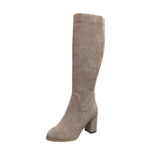 cool woman width leg knight boots 7cm mid heels women&#39;s slip-on Knee high Boots  - £54.91 GBP