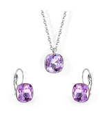 Purple Crystal &amp; Silver-Plated Square Drop Earrings Set - £11.84 GBP