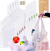 Purpose Reusable Produce and Grocery Bags, Set 9 SEE THROUGH Mesh with Handles - £22.42 GBP