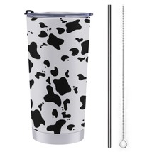 Mondxflaur Black and White Steel Thermal Mug Thermos with Straw for Coffee - $20.98