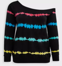 Torrid Callie Sweatshirt Size 0 Large Black Rainbow Stripe Tie Dye Off S... - $35.58