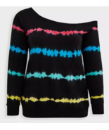 Torrid Callie Sweatshirt Size 0 Large Black Rainbow Stripe Tie Dye Off S... - $48.66 CAD