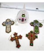Set Of 4 Hanging Cross Ornaments Christmas Christian 1 Church lights up - $360.18 MXN