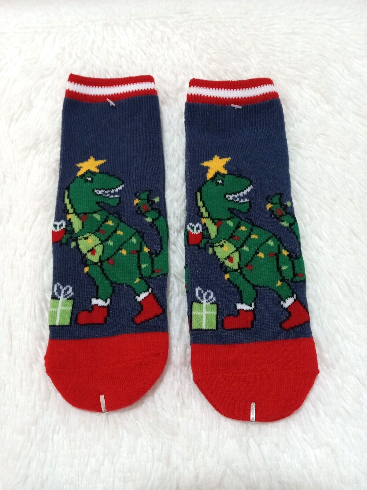 2 Pair Kids Poly Ankle Socks "DINO" (Size 7-8.5) Multicolored - NEW!!!