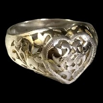 Sterling Silver Puffy Scrolled Lace Filigree Heart Ring 925 SU Sz: 8 - £31.97 GBP