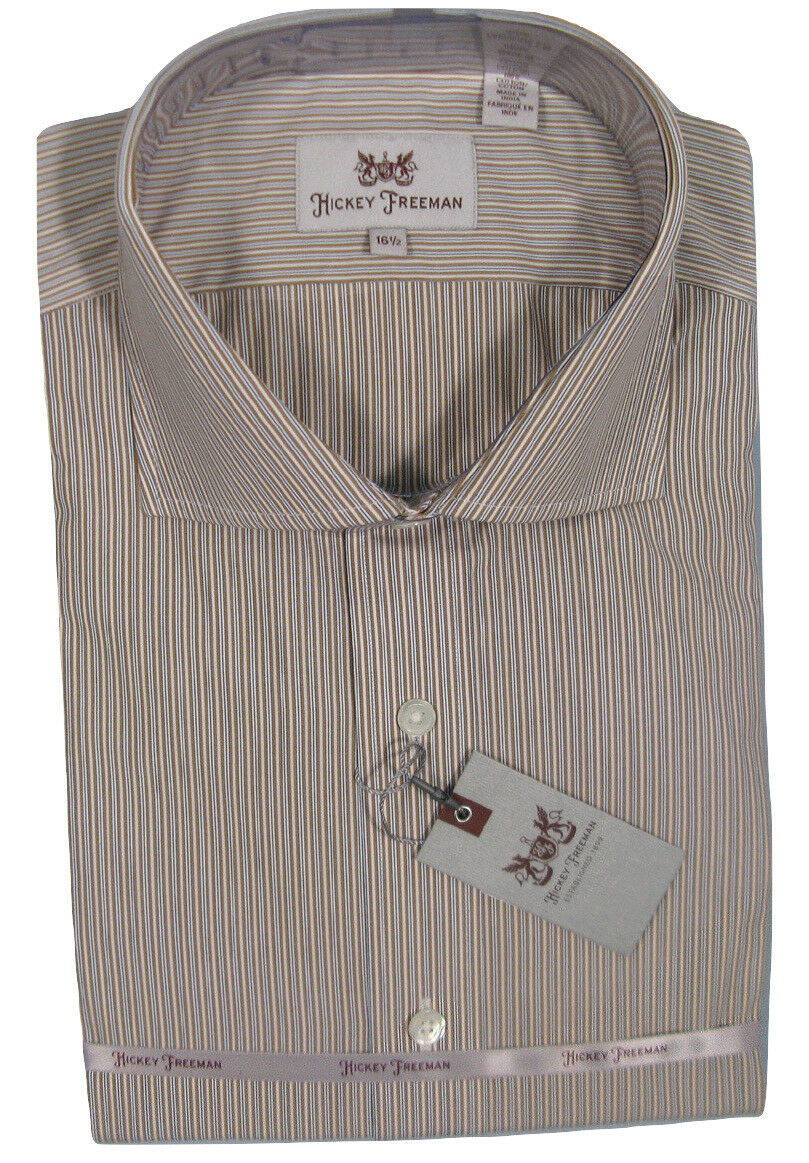 NEW $145 Hickey Freeman Dress Shirt!  15 34  *Tan White &amp; Gray Stripe* - $69.99