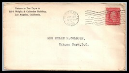 1909 Postal History Cover - Los Angeles, California to Takoma Park, DC K9 - £2.34 GBP