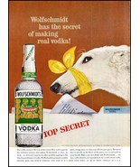 Wolfschmidt&#39;s Vodka PRINT AD White Dog with Ribbon Around Mouth &quot;Top Sec... - $10.65 CAD