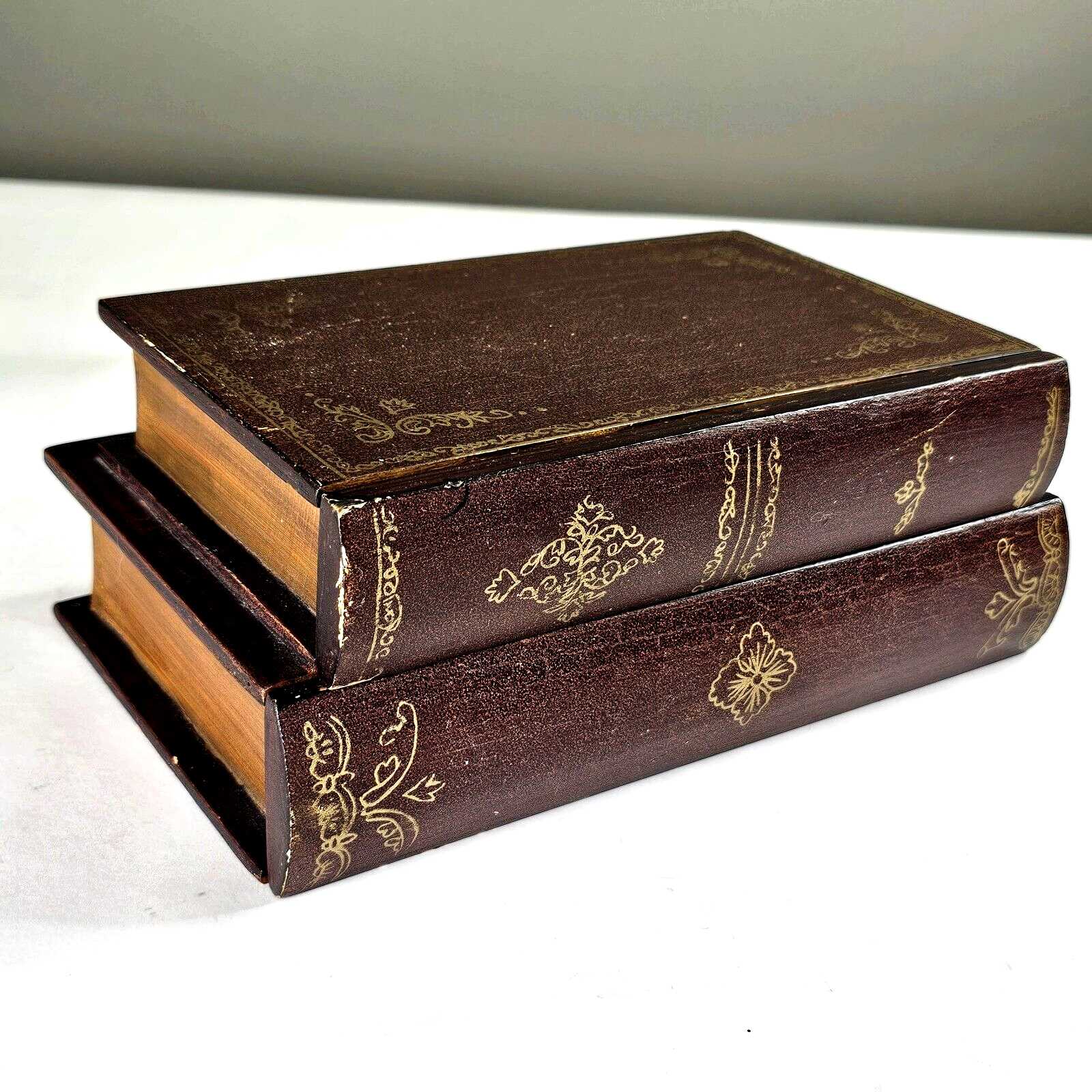2 Floors Wooden Faux Books Drawer Storage Case Secret Book Boxes Home Dé... - $35.00