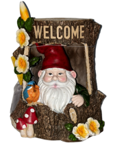 Solar Dwarf Gnome Home Tree Stump Welcome Sign Garden Decor Flowers Bird ON SALE - £27.64 GBP