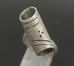 POLAND 925 Silver - Vintage Shiny Etched Pattern Tube Band Ring Sz 9 - RG23869 - £55.44 GBP