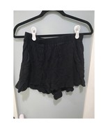 Black Ruffle Hem Shorts Women’s L Elastic Waist Pull-On Casual Summer Flowy - $260.40 MXN